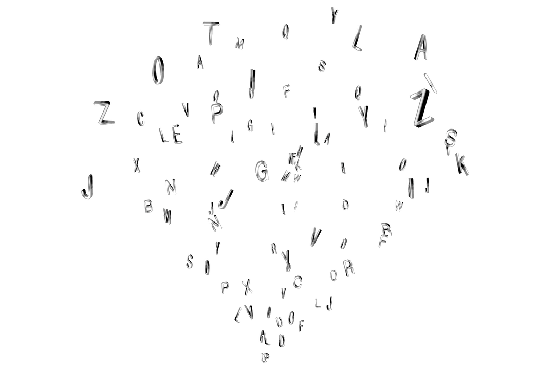 Floating Silver Alphabet Letters on Transparent Background