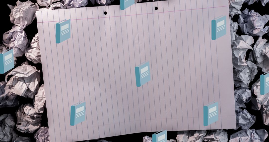 Blank Notebook Paper Among Crumpled Pages Symbolizing Creativity