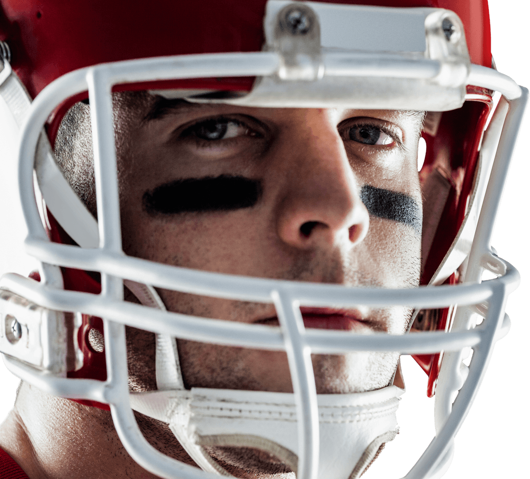 Close-Up Transparent Football Player Focused Determination