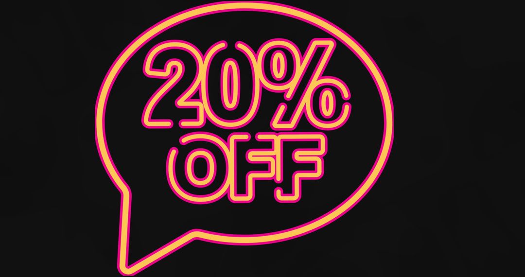 Bold Neon 20% Off in Speech Bubble on Black Background