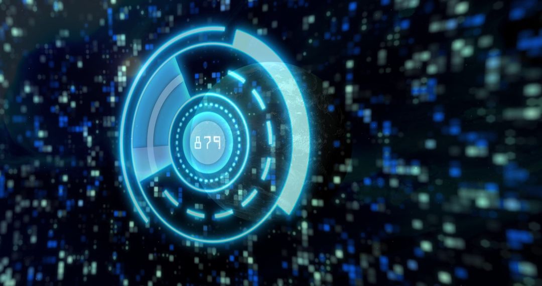 Futuristic Neon Blue HUD Interface with 879 Digital Readout