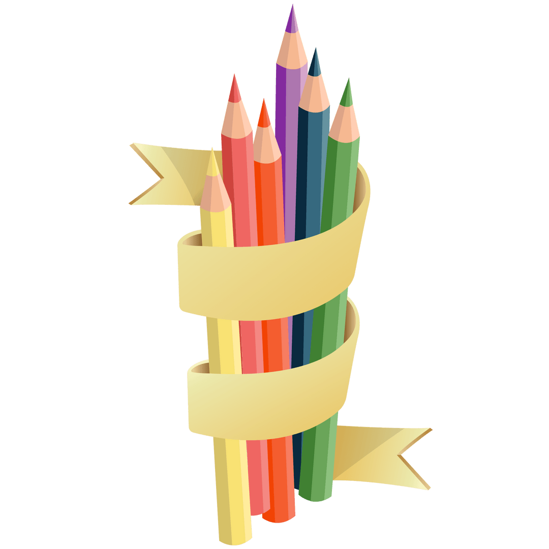 Color Pencils Wrapped in Yellow Ribbon Transparent