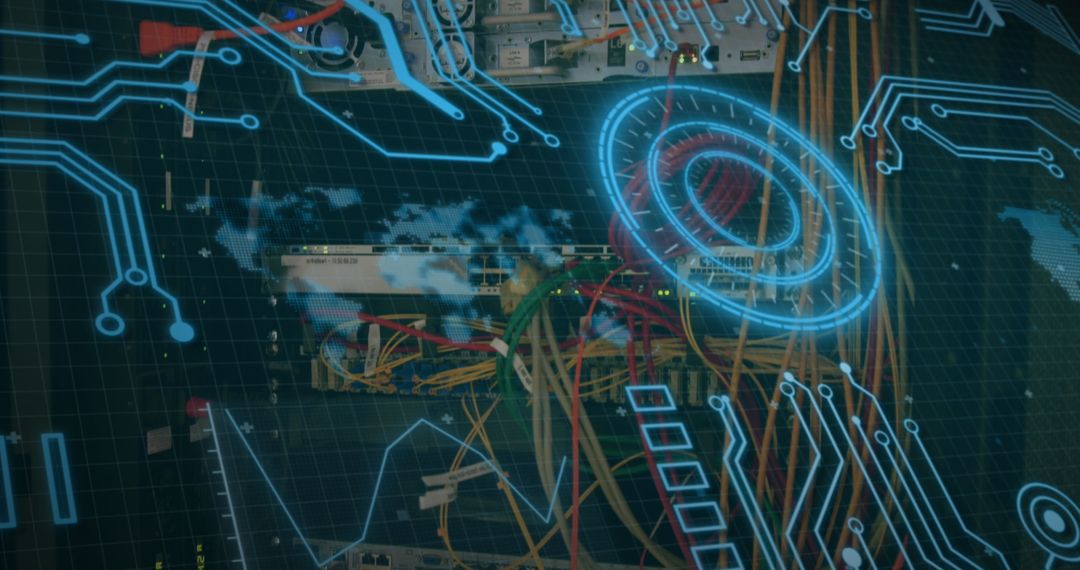 Futuristic data processing with round scanner in computer server