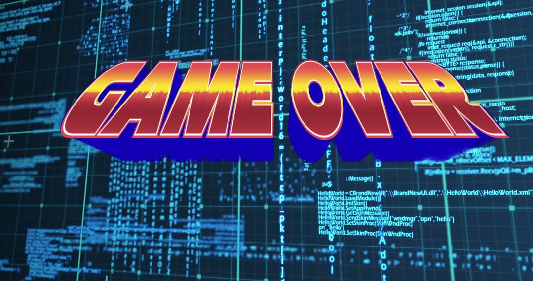 Game Over Text on Digital Code Background