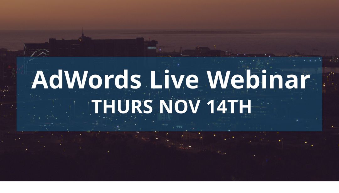 AdWords Live Webinar Promotional Banner with Cityscape Background