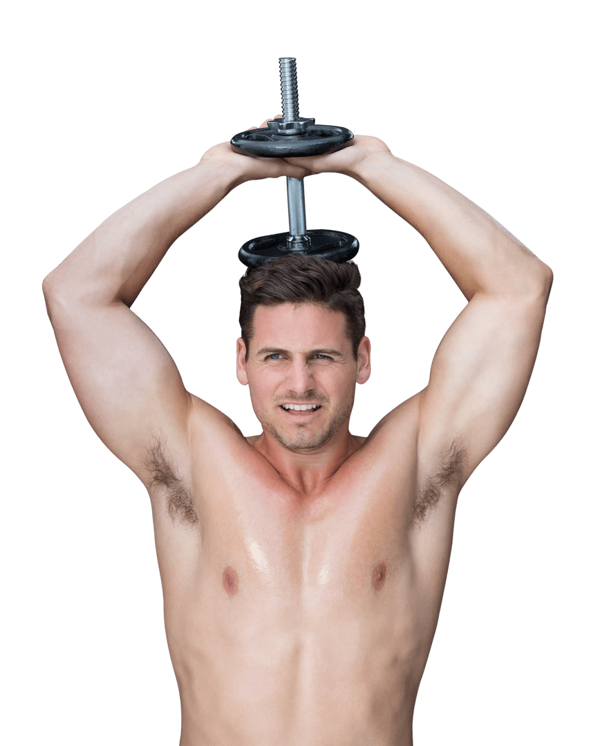 Caucasian Man Exercising with Dumbbell on Transparent Background
