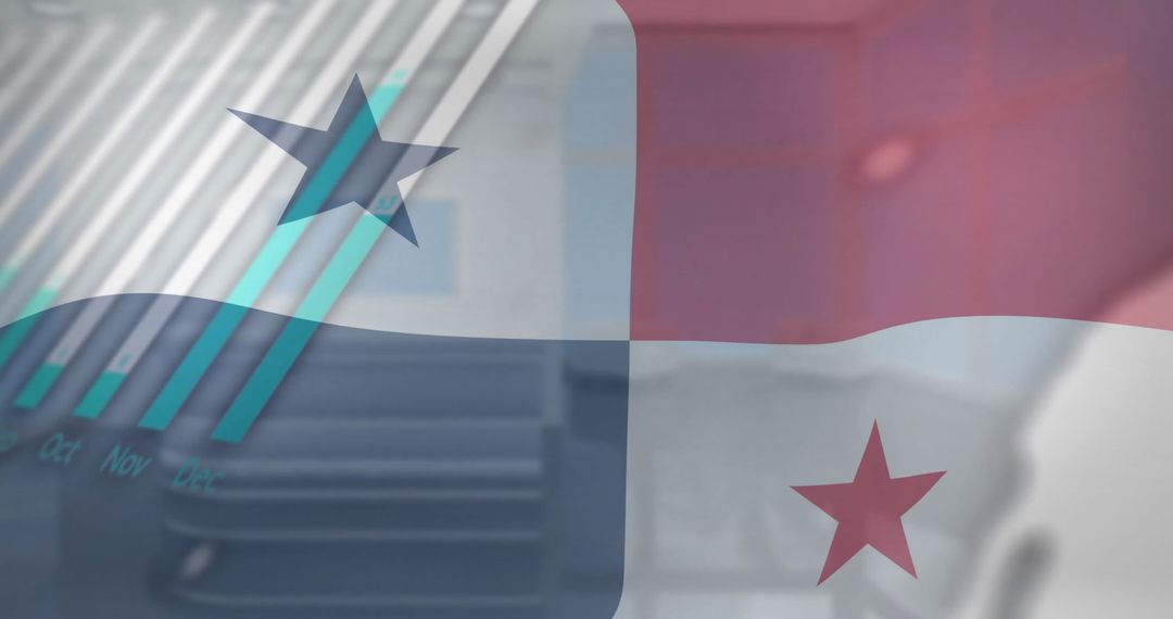 Panamanian Flag Overlay on Data Charts and Digital Interface Concept
