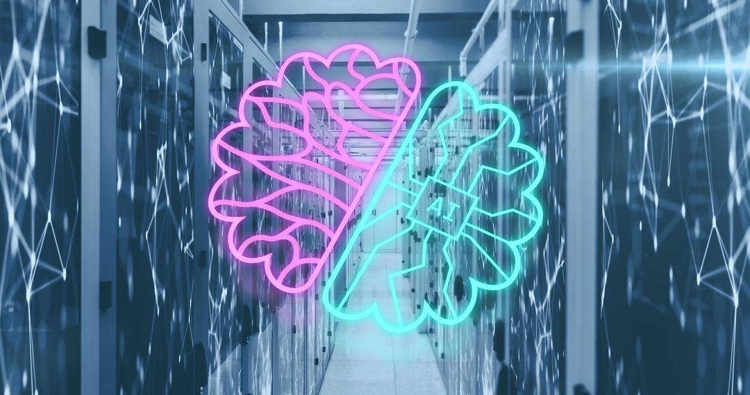 AI Data Processing Overlay in Modern Server Room