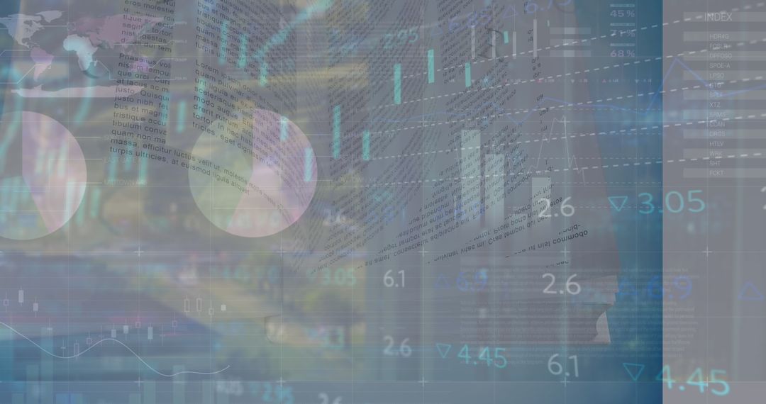 Global Finance and Economic Trends Overlaying Cityscape