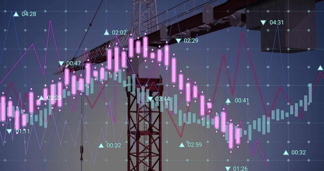 Crane and Stock Market Graph for Business Growth Concept