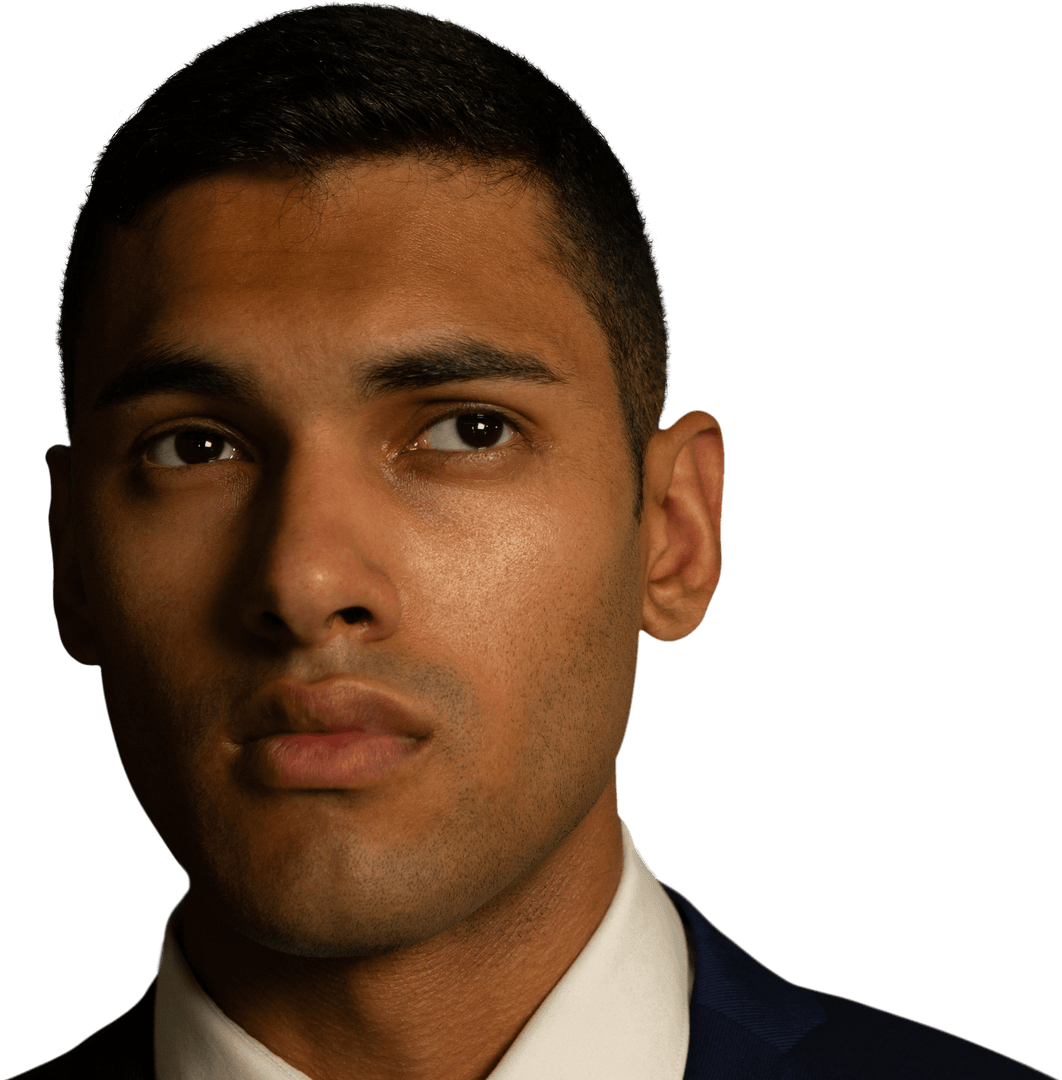 Pensive Businessman Looking Ahead on Transparent Background