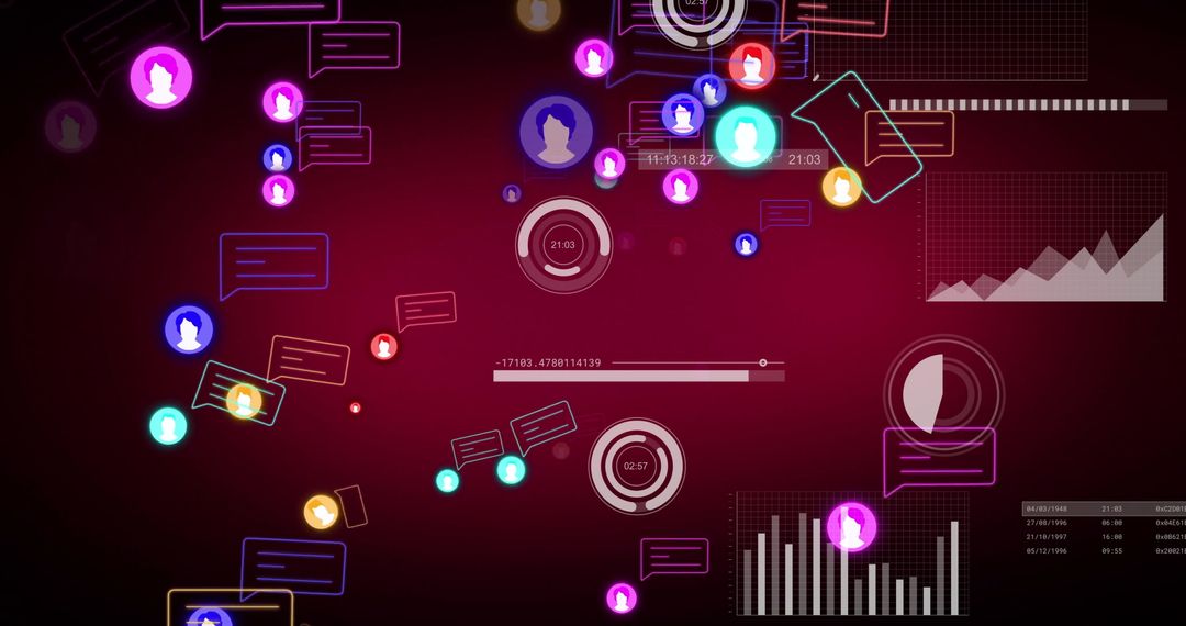 Digital Interface with Avatar Icons and Data Visualization Elements