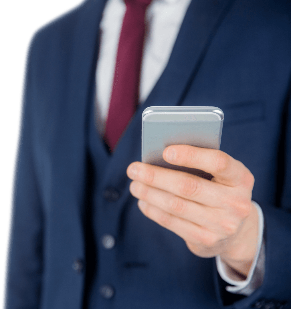 Midsection Transparent Businessman Holding Mobile Phone