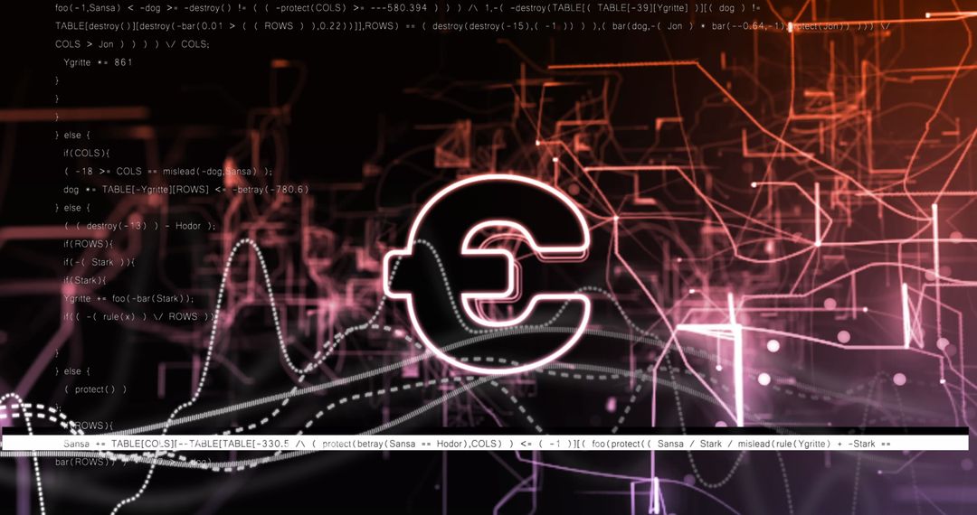 Euro Currency Digital Code Overlay on Dark Tech Background