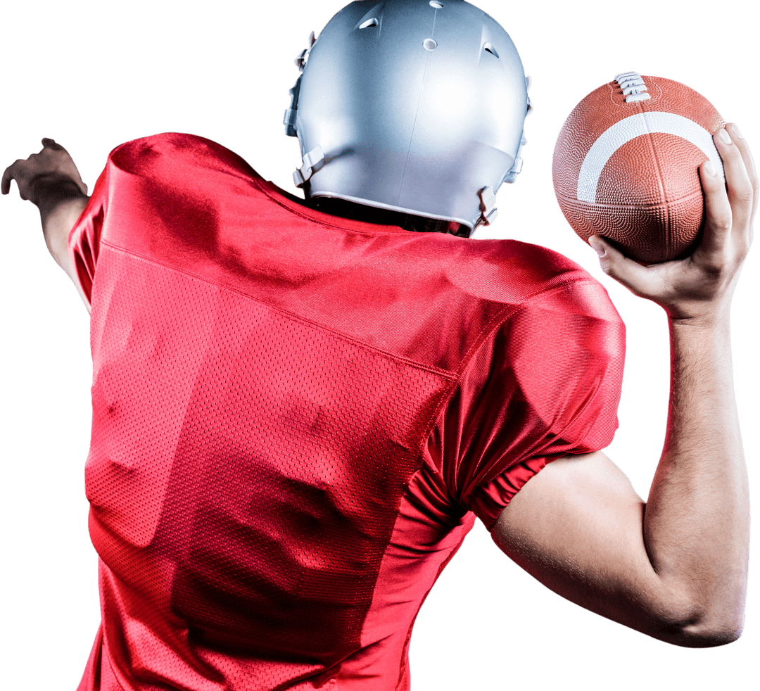 Rear View American Football Player Preparing to Throw Transparent Background