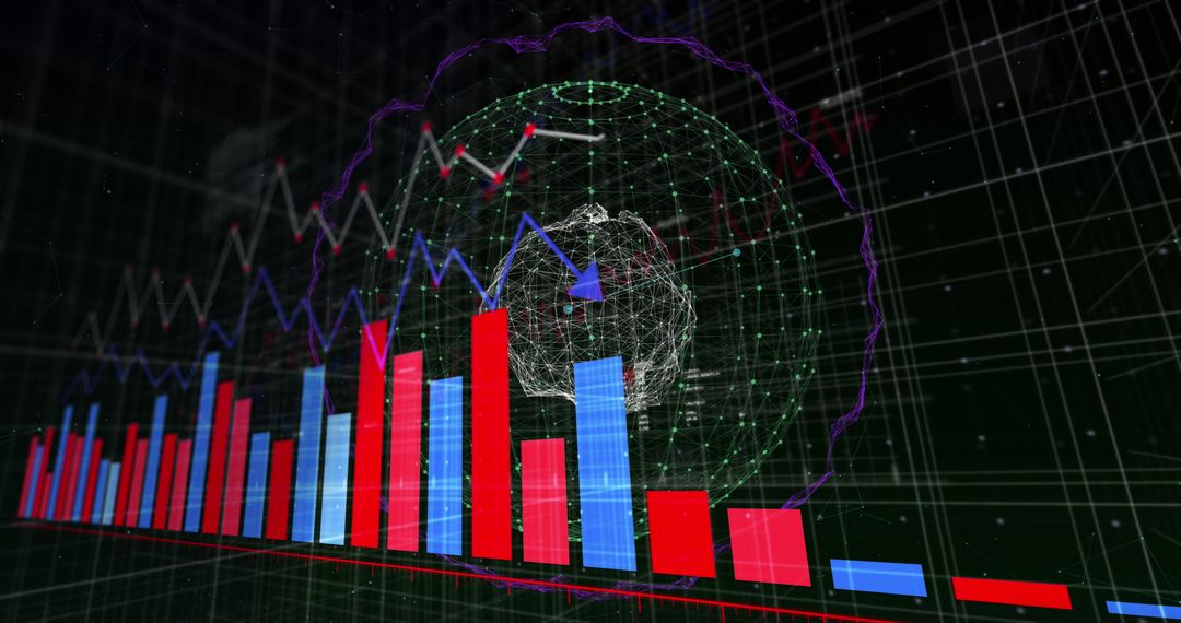 Digital Financial Data Graph Display Over Global Network