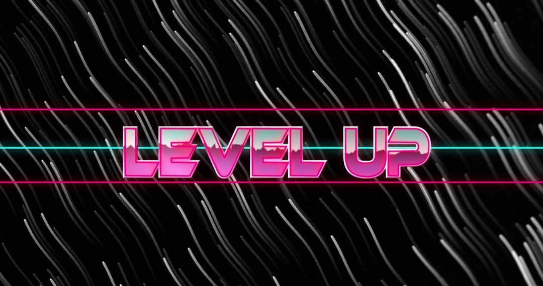 Neon Level Up Sign with Streaked Abstract Background