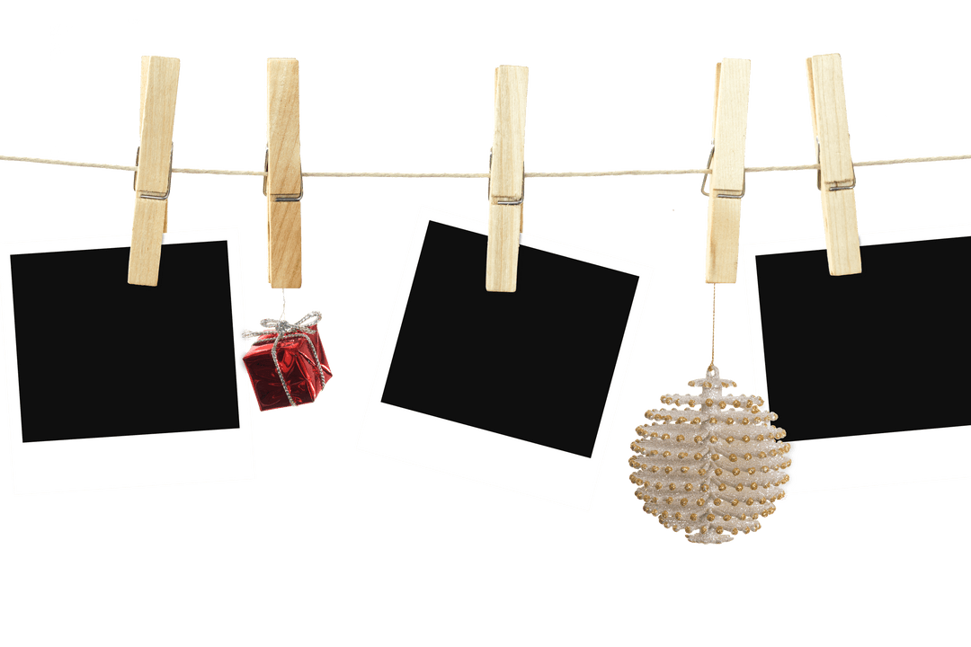 Transparent Background Christmas Ornaments and Photo Frames on String