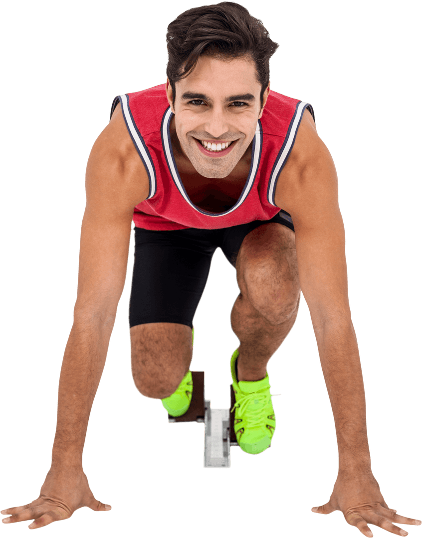 Determined Athlete Preparing to Sprint Transparent Background