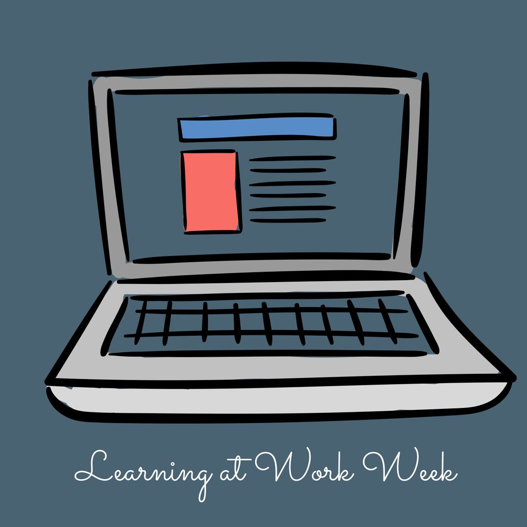 Learning at Work Week Illustration with Laptop and Blue Background