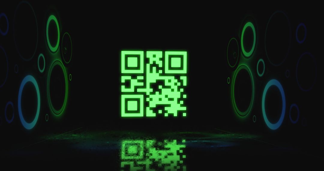 Glowing QR Code with Neon Circle Pattern