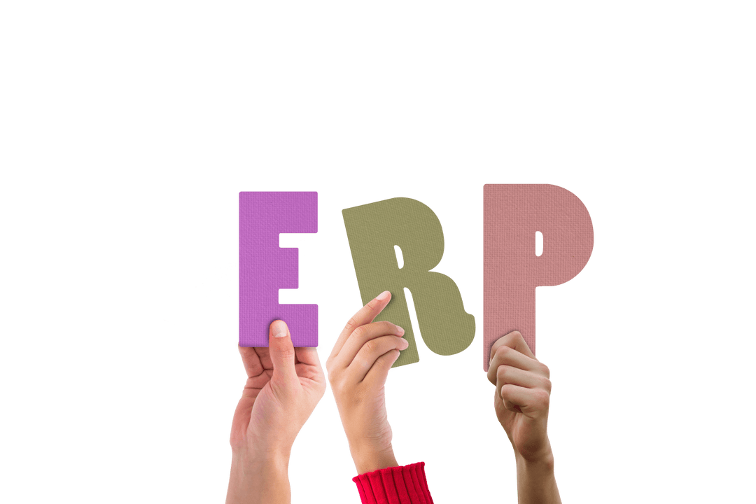 Hands Holding Letters ERP on Transparent Background