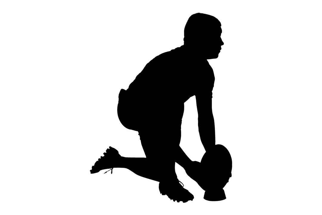 Silhouette Male Rugby Player with Ball on Transparent Background