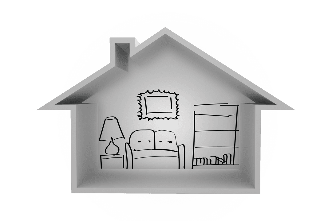Transparent House Model with Living Room Sketch Design