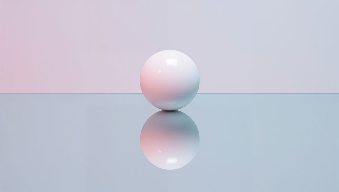 Glossy White Sphere Reflecting on Minimalist Surface