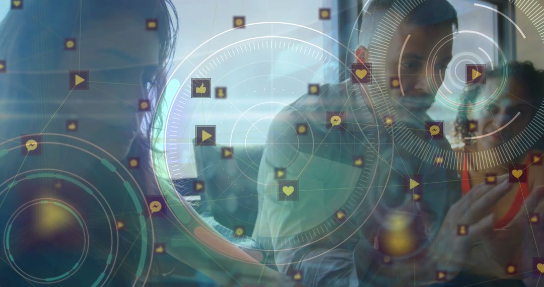 Collaborative Discussion with Digital Overlay in Modern Office