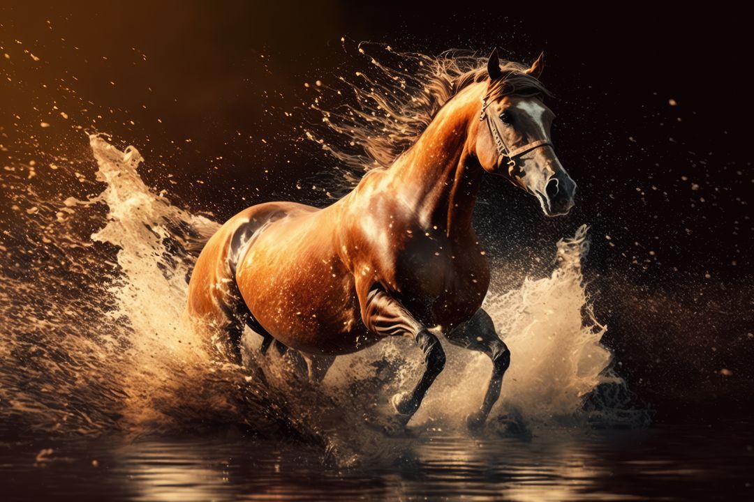 Brown horse running in water, created using generative ai technology - Free Images, Stock Photos and Pictures on Pikwizard.com