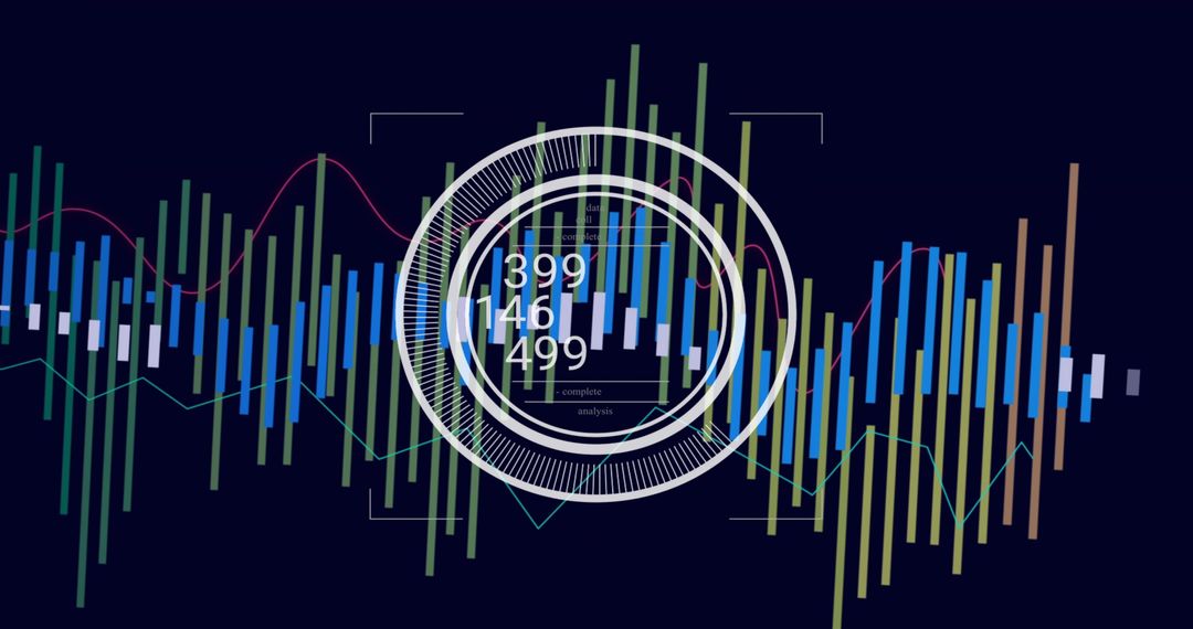 Futuristic Data HUD Displaying Circular Analytics Overlay and Neon Waveform Charts