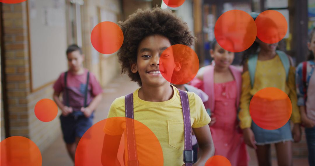 Diverse Children With Colorful Abstract Overlays at School