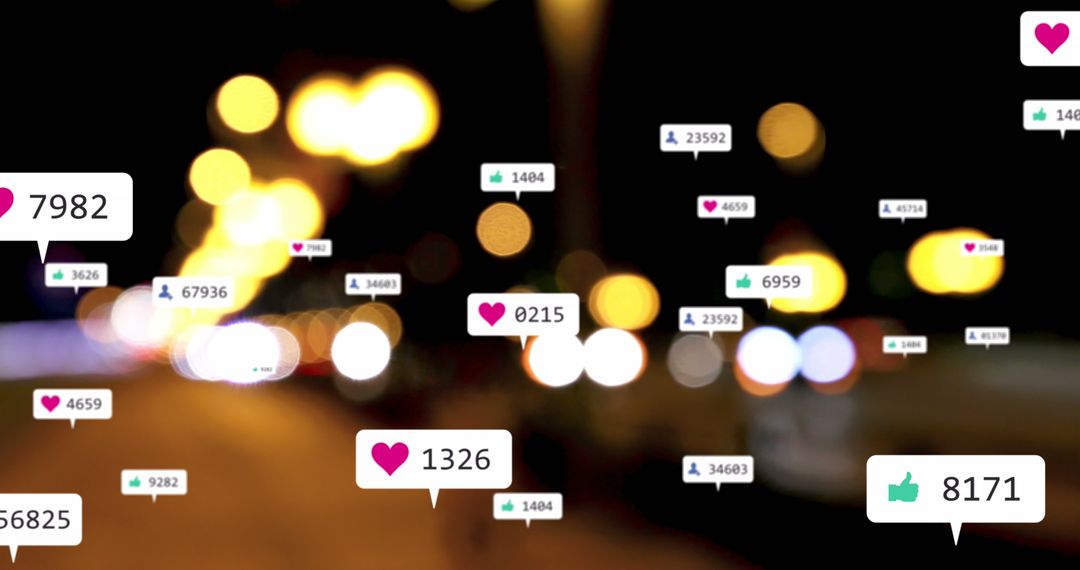 Social Media Engagement Icons Over City Night Lights
