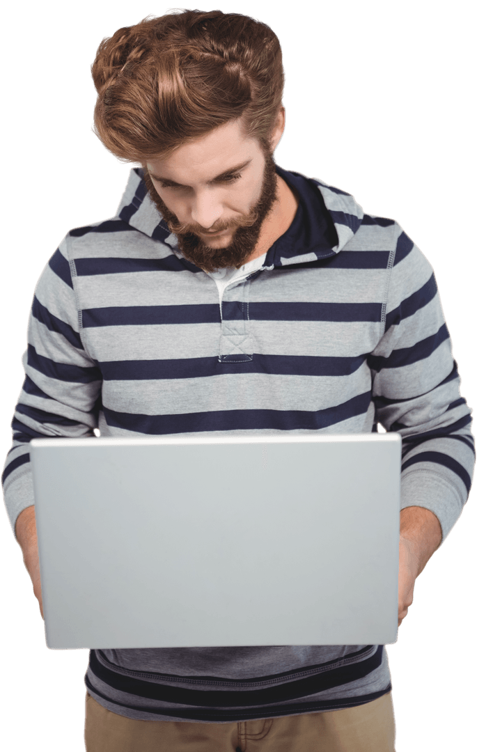 Transparent Hipster with Laptop Working Breakdown