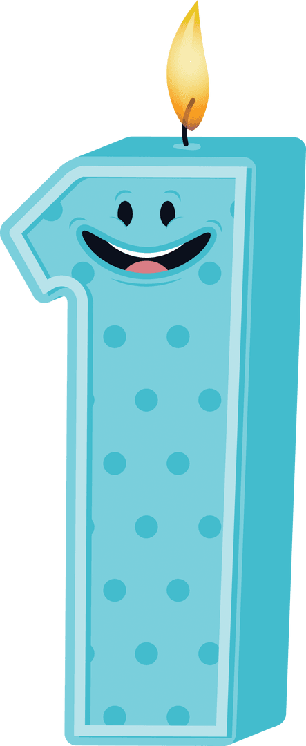 Happy Blue Birthday Candle Number 1 on Transparent Background