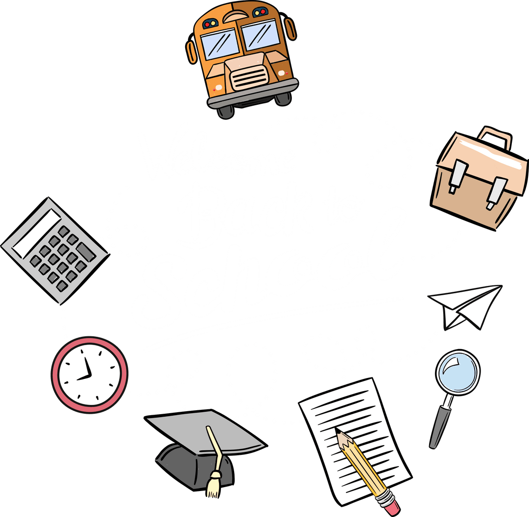 Transparent Back to School Celebration with Colorful School Icons