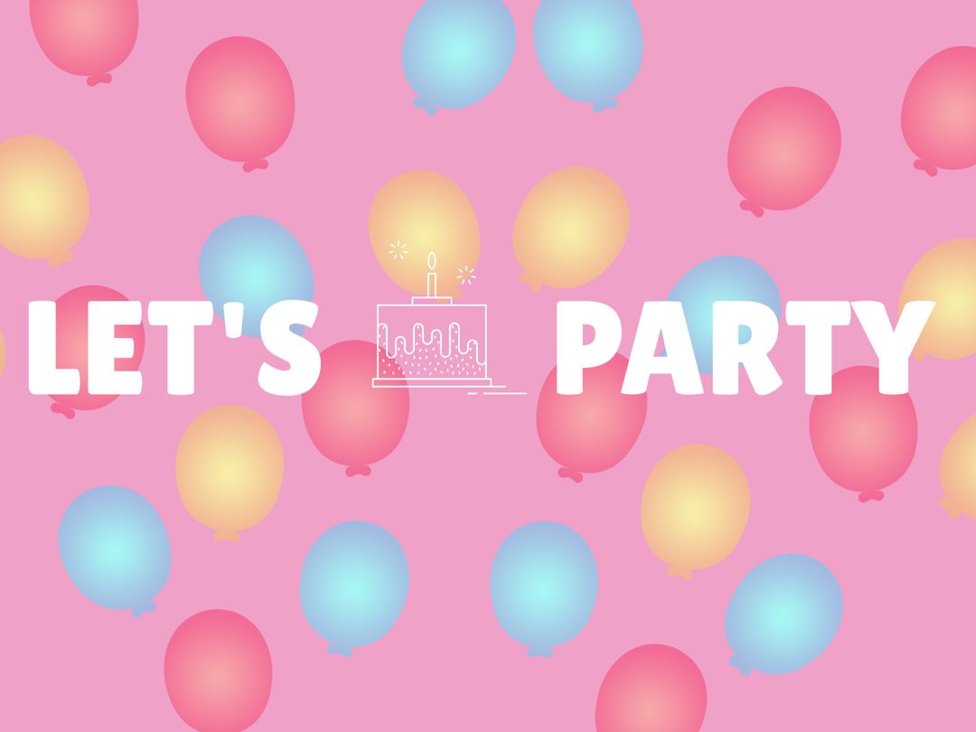 Colorful Party Invitation with Balloons and Cake Illustration