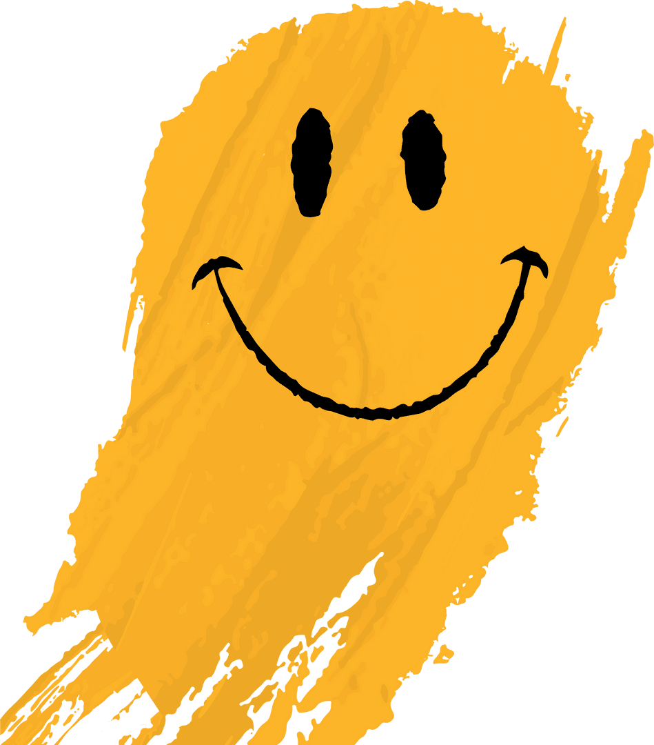 Abstract Yellow Brushstroke Smiley on Transparent Background