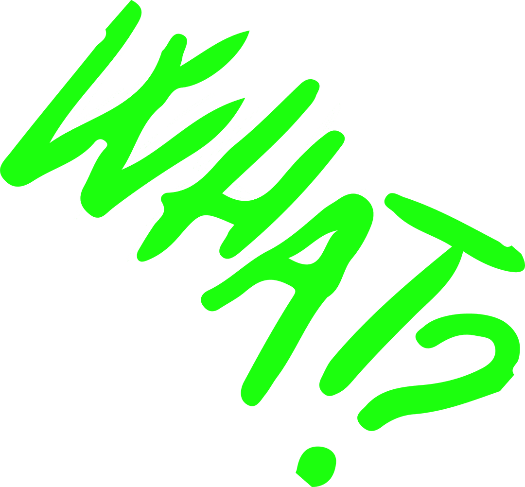 Neon Green Graffiti Text WHAT? on Transparent Background