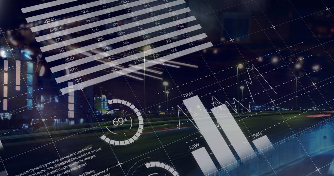 Futuristic Data Overlay with Night City Traffic