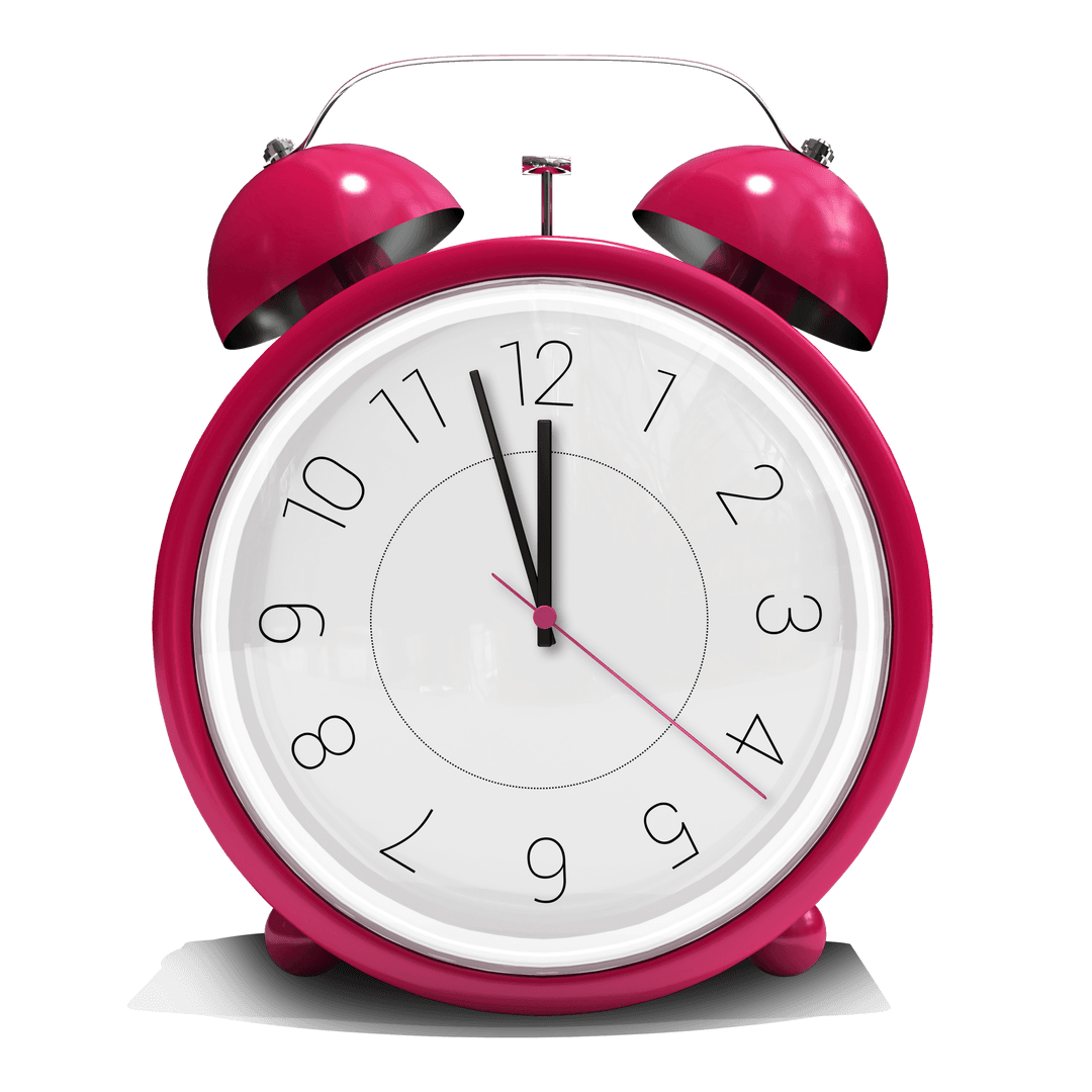 Bright Pink Twin Bell Clock on Transparent Background