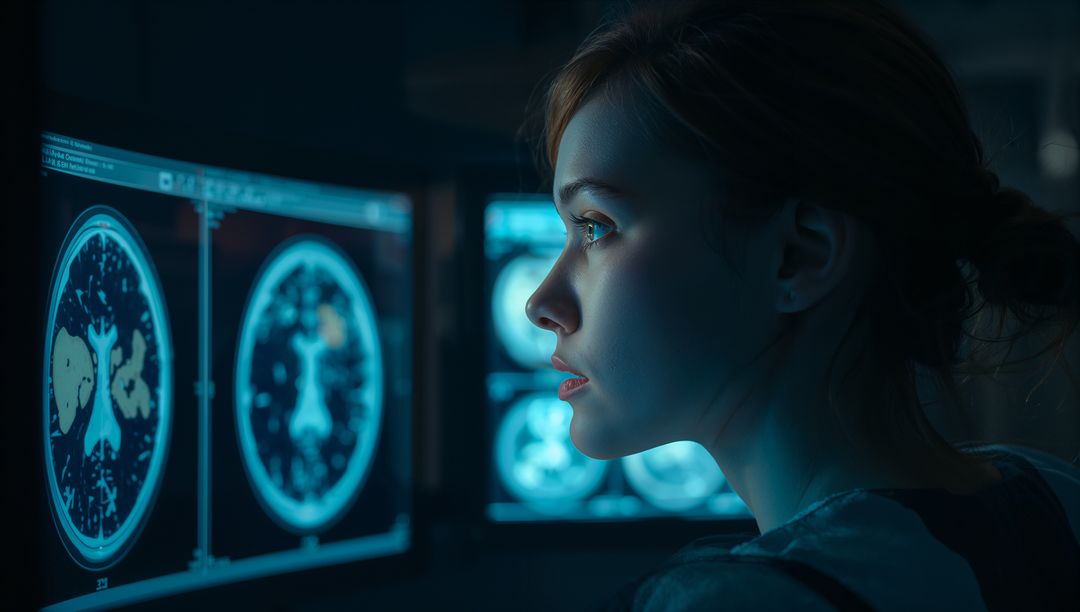Radiologist Analyzing Brain Scans in Modern Imaging Lab