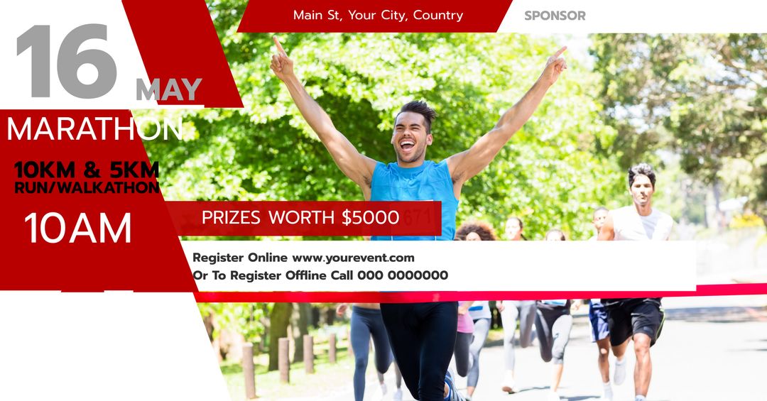 Exciting City Marathon Event Advertisement with Enthusiastic Runners