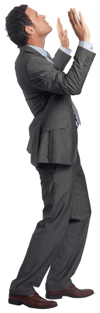 Transparent Image of Businessman Raising Arms in Success Gesture
