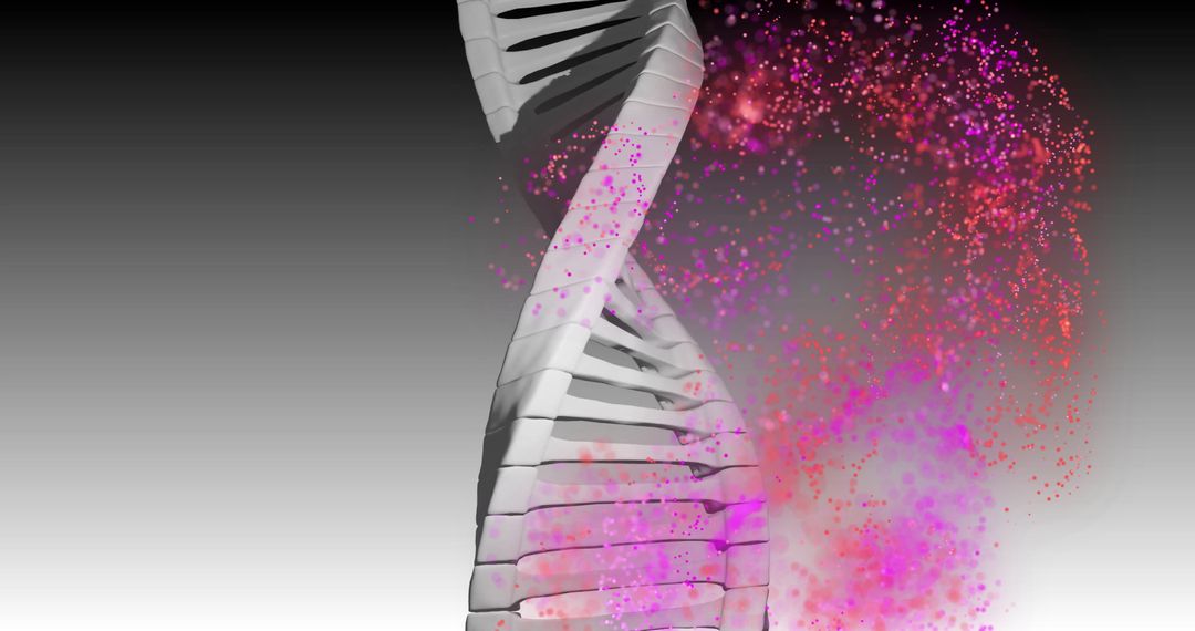 DNA Strand with Colorful Particles on Gradient Background