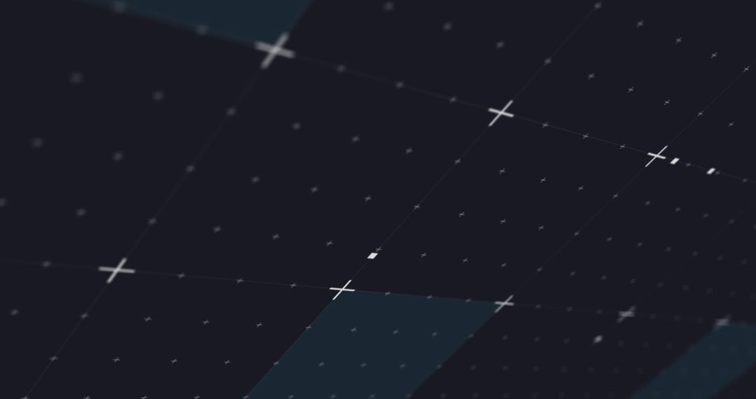 Glowing Blue Squares with Moving Marks on Digital Grid