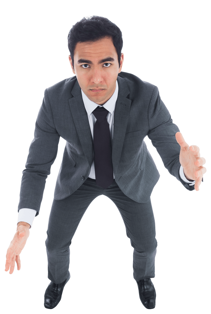Transparent Image of Focused Businessman Holding Invisible Object
