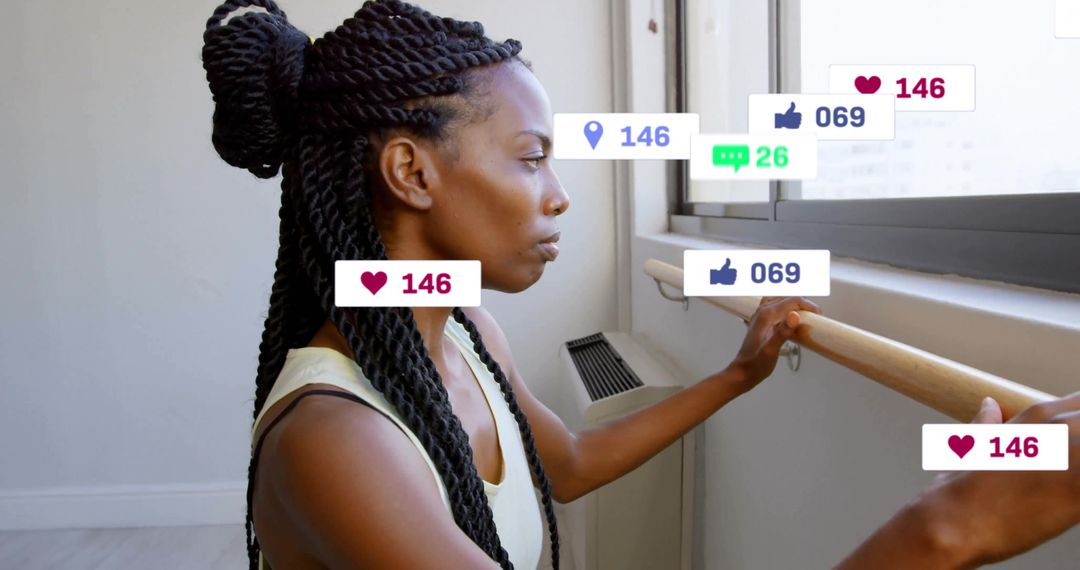 Contemporary Dancer Engages in Barre Workout with Interactive Reactions