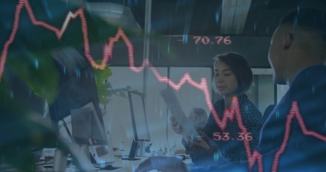 Business Team Analyzing Financial Reports and Stock Charts Ensemble